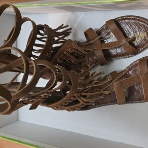 Sam Edelman Brown Leather Fringe GladiatorSandals